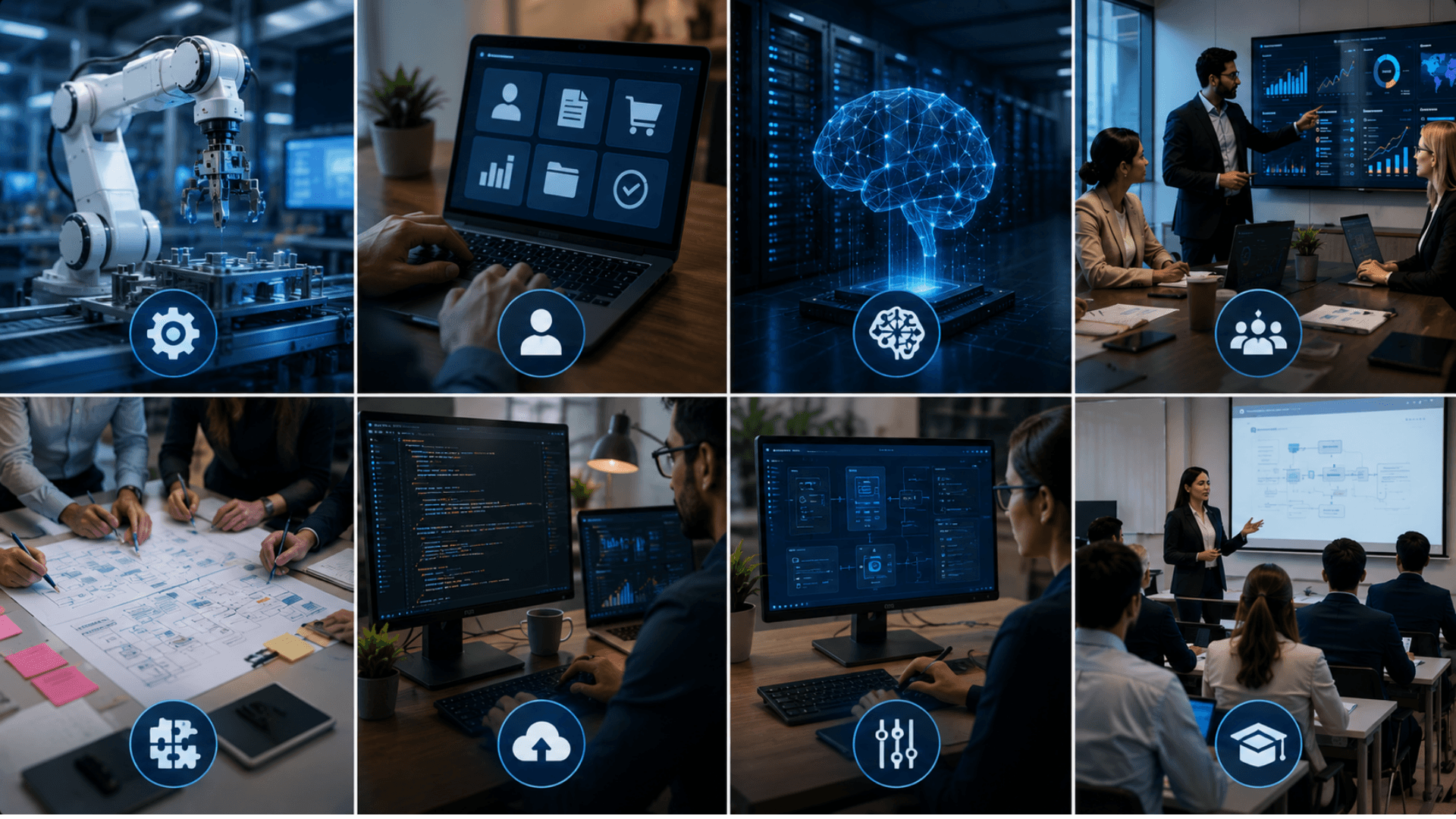 Key features of Zeour Digital Transformation — automation, self-service, on-prem AI, consulting, implementation, AI deployment, customization, training