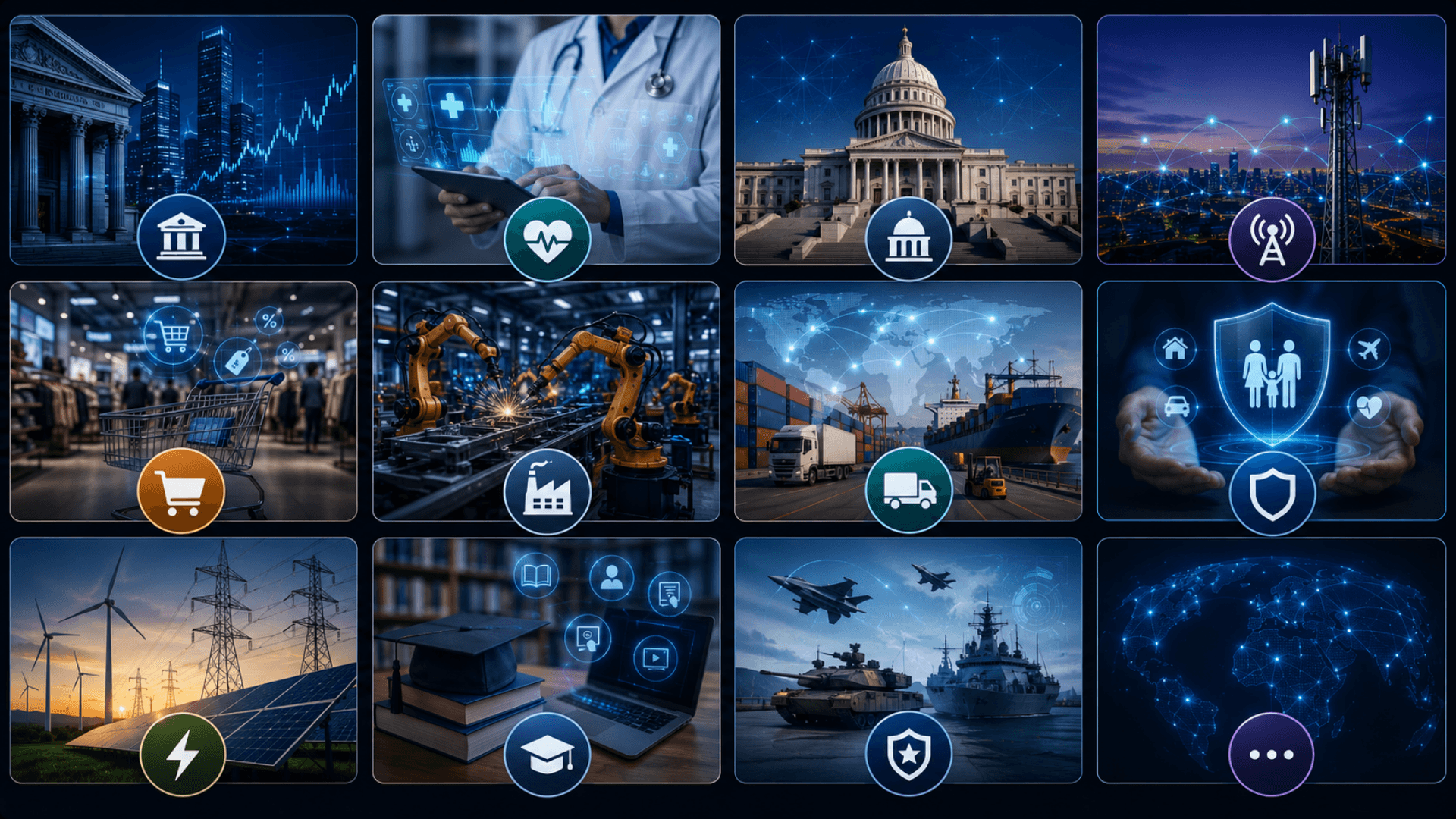Industries served by Zeour Digital Transformation Consultation — finance, healthcare, government, telecom, retail, manufacturing, logistics, insurance, energy, education, defense, more