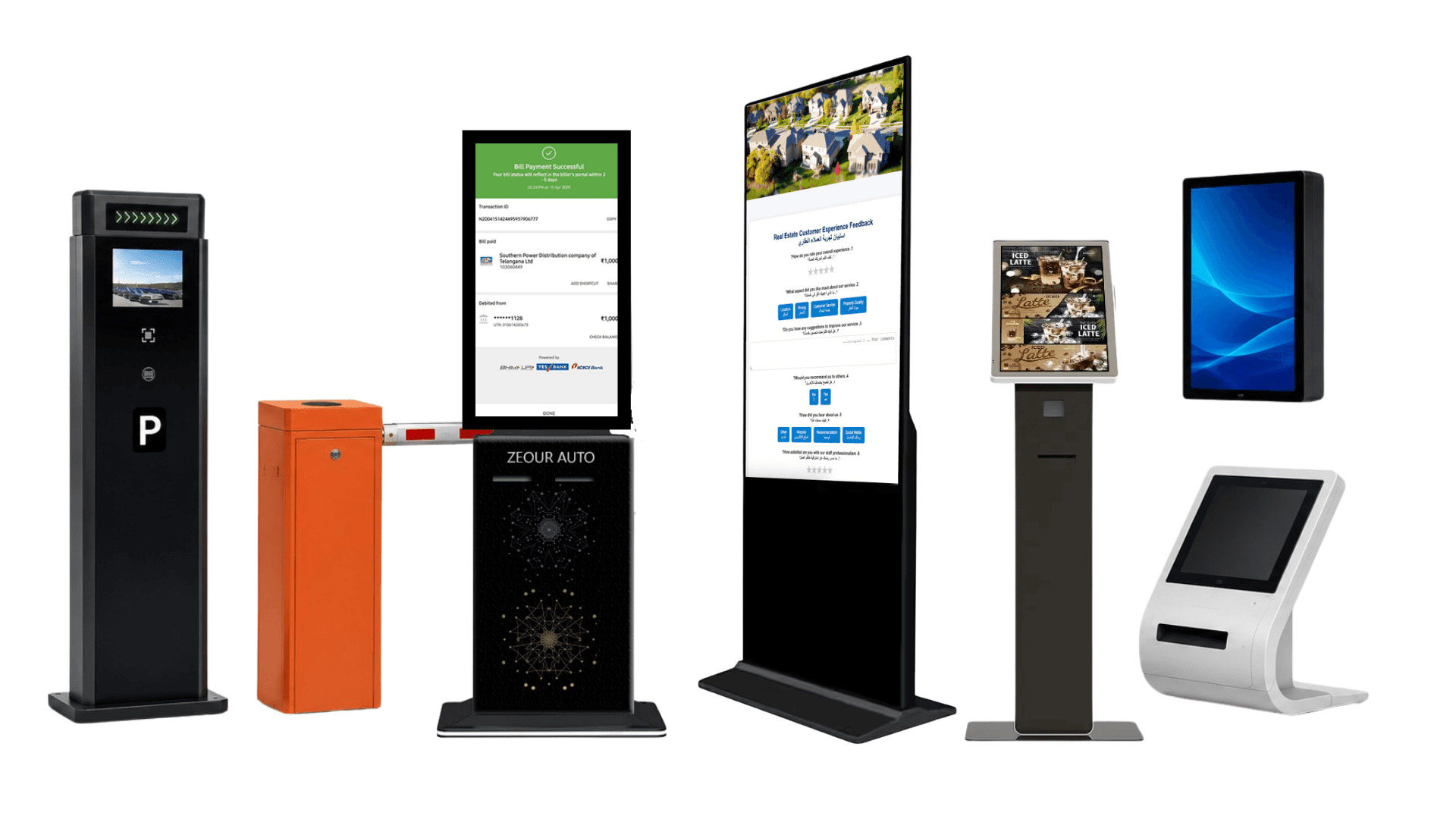 GLARUS kiosk hardware catalog — AUTO666 outdoor, KIOSAPP066 lobby, GRAVIA kiosk variants, counter-top, wall-mounted
