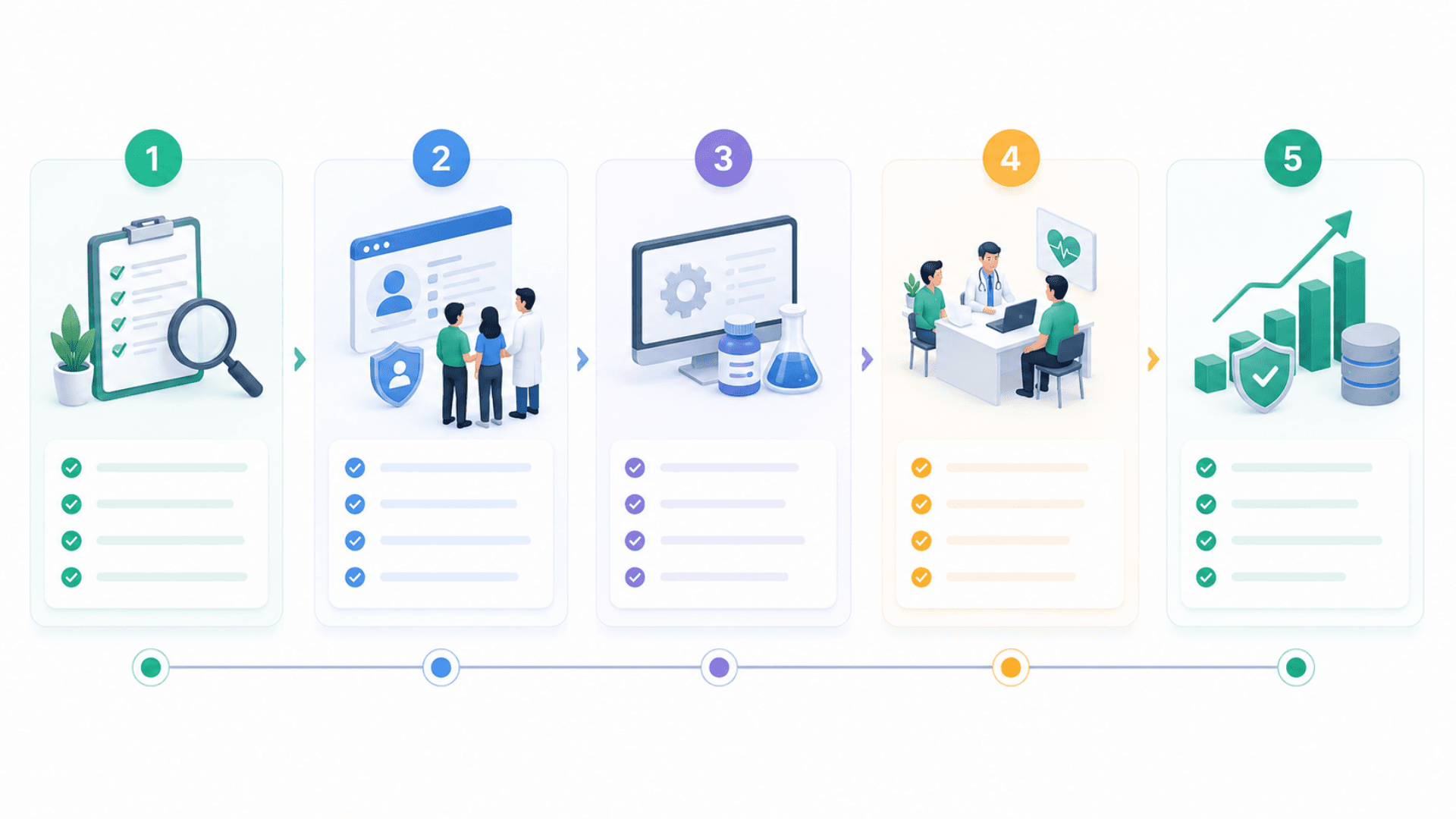 Deployment checklist graphic for MediCare clinic management — discovery, users, clinical config, pilot, scale
